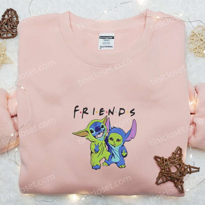 Cute Baby Yoda & Stitch Cosplay Friends Sweatshirt: Disney Embroidered Hoodie Perfect Family Gift