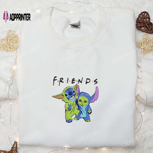 Cute Baby Yoda & Stitch Cosplay Friends Sweatshirt: Disney Embroidered Hoodie Perfect Family Gift