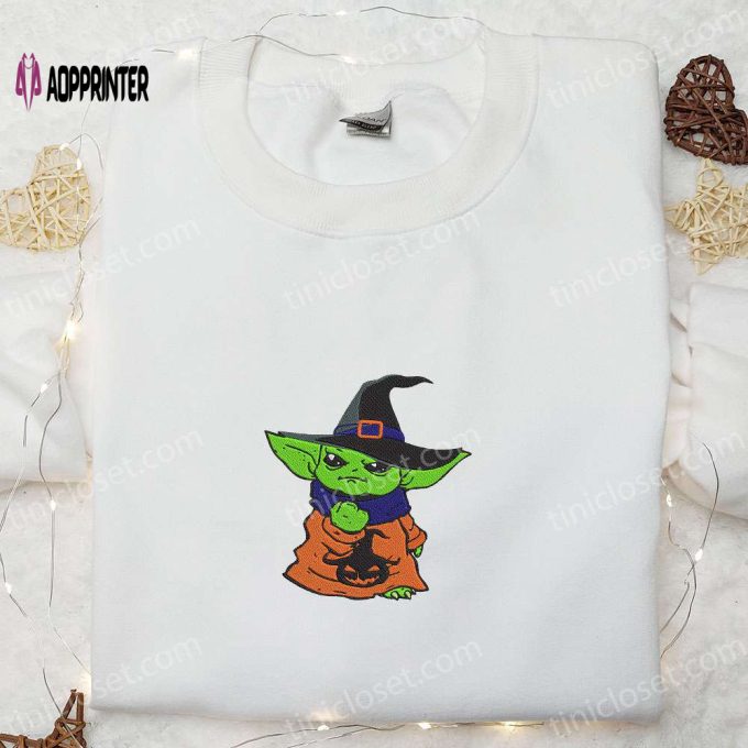 Spooktacular Baby Yoda Witch Sweatshirt: Halloween Embroidered Hoodie & Gifts