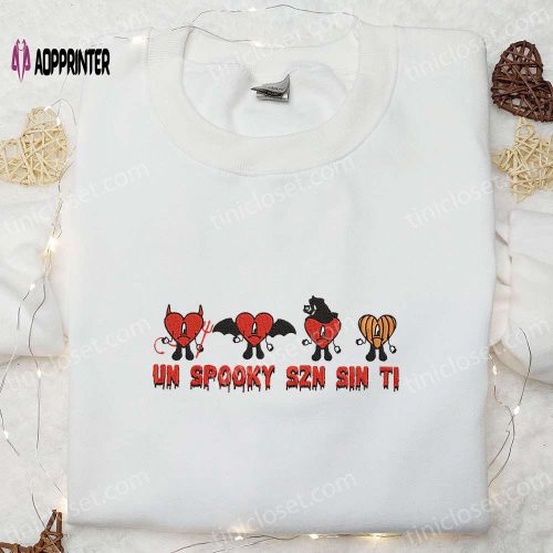 Halloween Bad Bunny Embroidered Sweatshirt & Hoodie: Best Family Gifts