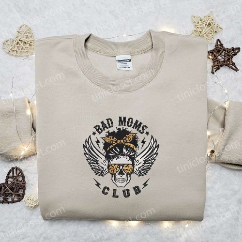 Spooky Bad Moms Club Skull Embroidered Sweatshirt: Halloween Hoodie & Best Gift Ideas