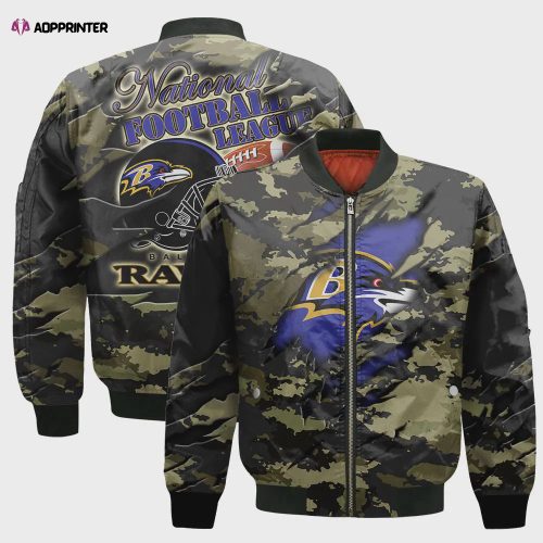 Baltimore Ravens Bomber Jacket 3D Printed Grunge Polynesian Tattoo