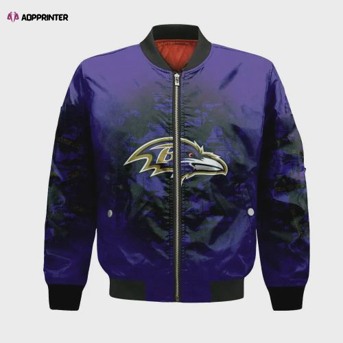 Baltimore Ravens Bomber Jacket 3D Printed Logo Pattern In Team Colours