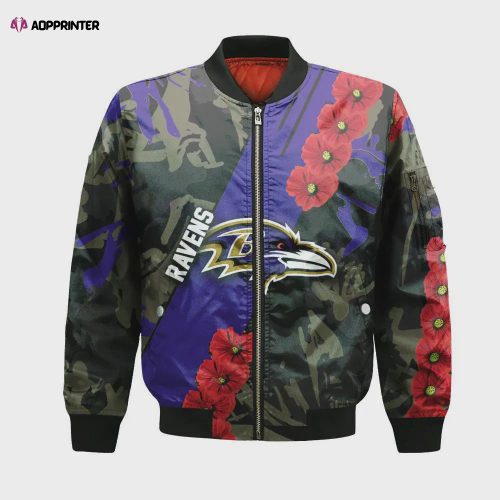 Baltimore Ravens Bomber Jacket 3D Printed Logo Pattern In Team Colours