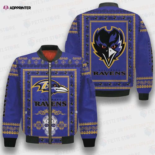 Baltimore Ravens Bomber Jacket 3D Printed Grunge Polynesian Tattoo