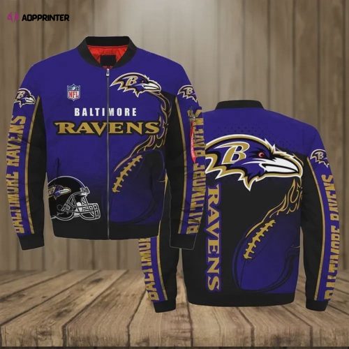 Baltimore Ravens Heart ECG Line Pattern Bomber Jacket – Purple Black