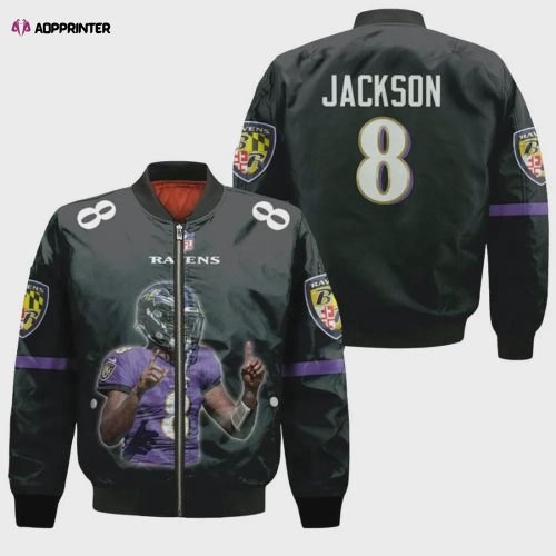 Baltimore Ravens Graphic Ball Pattern Bomber Jacket – White Purple