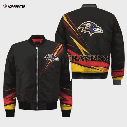 Baltimore Ravens Logo Pattern Bomber Jacket – Navy Blue And Yellow