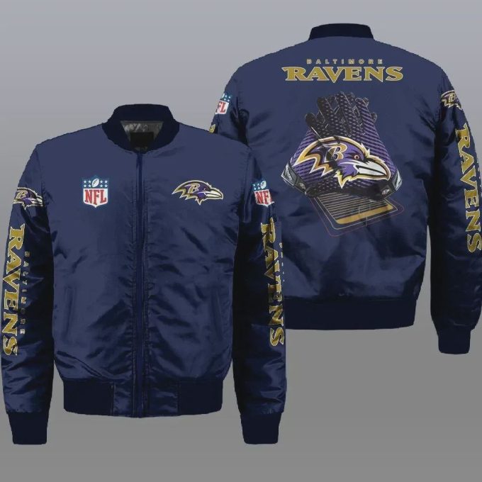 Baltimore Ravens Logo Pattern Bomber Jacket – Navy Blue