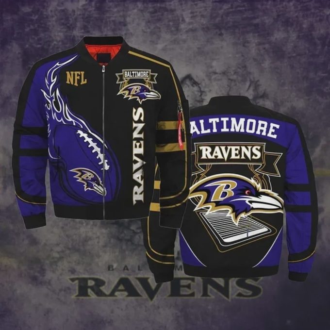 Baltimore Ravens Logo Pattern Bomber Jacket – Navy Blue And Black