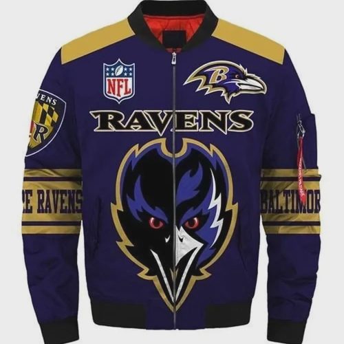 Baltimore Ravens Logo Pattern Bomber Jacket – Purple