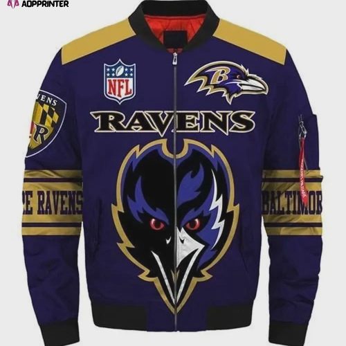 Baltimore Ravens Players Running Pattern Bomber Jacket – Blue