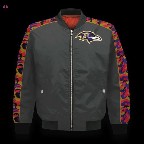 Baltimore Ravens Team Logo Pattern Bomber Jacket – Purple