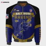 Baltimore Ravens Players Running Pattern Bomber Jacket – Blue