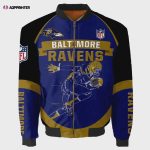 Baltimore Ravens Team Logo Pattern Bomber Jacket – Blue And Black