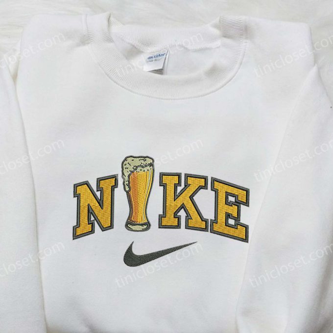 Swoosh Nike Beer Cup Embroidered Shirt – Alcohol Drink & Nike Logo Design