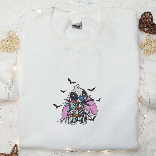 Beetlejuice x Stitch Embroidered Shirt: Best Disney Halloween Gift for Family