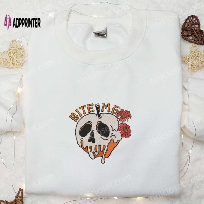 Bite Me Skull Poison Apple Halloween Embroidered Shirt – Best Halloween Gift for Family