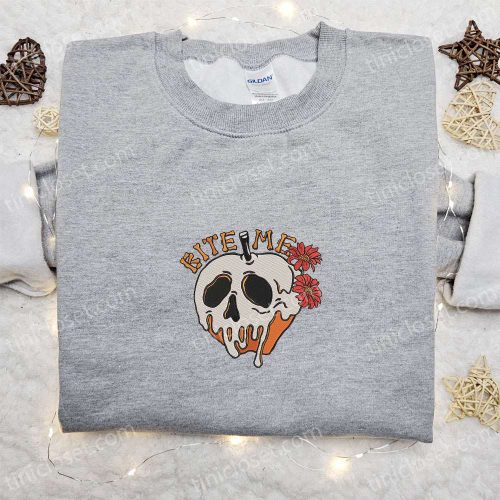 Bite Me Skull Poison Apple Halloween Embroidered Shirt – Best Halloween Gift for Family