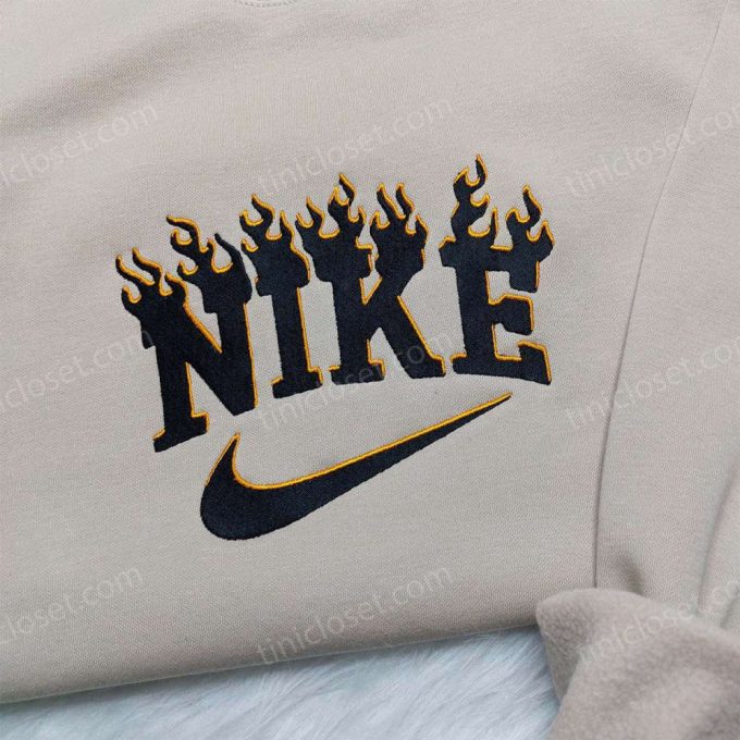 Stylish Black Flame Nike Embroidered Sweatshirt – Unique Nike Inspired Hoodie & Shirt