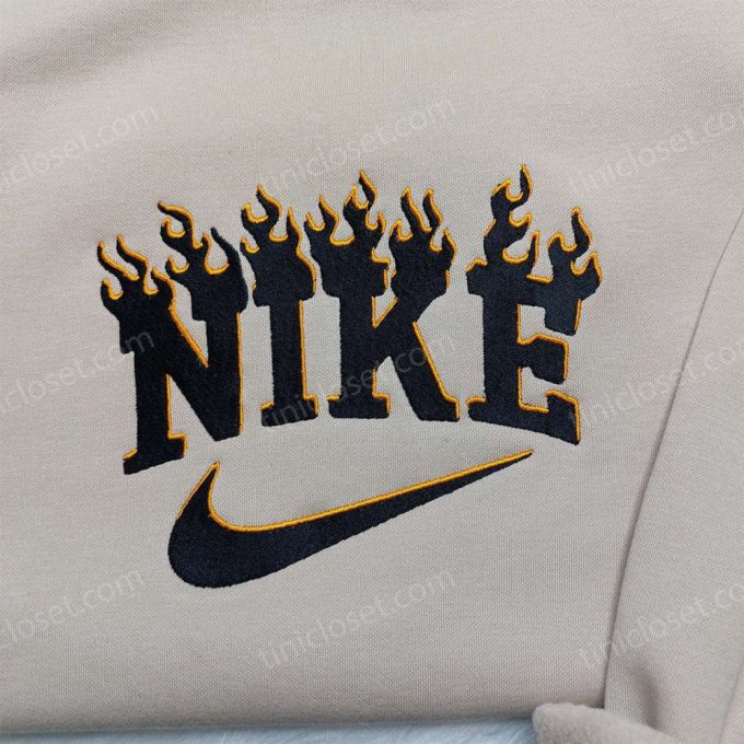 Stylish Black Flame Nike Embroidered Sweatshirt – Unique Nike Inspired Hoodie & Shirt