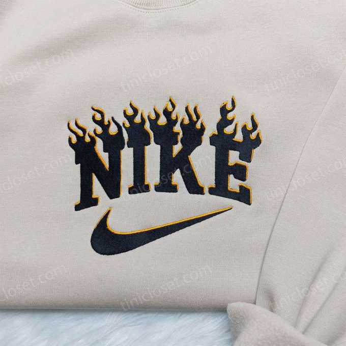 Stylish Black Flame Nike Embroidered Sweatshirt – Unique Nike Inspired Hoodie & Shirt