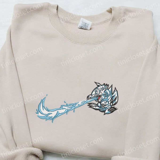 Blue Eyes White Dragon x Nike Swoosh Anime Embroidered Shirt – Yu Gi Oh & Nike Inspired