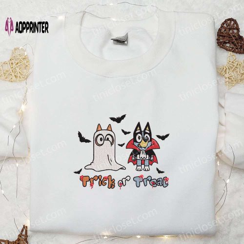 Bluey Trick Or Treat Halloween Embroidered Shirt – Best Family Halloween Gifts