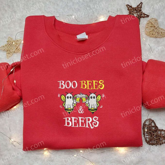 Hilarious Boo Bees and Beers Embroidered Shirt – Perfect Halloween Gift for Family!