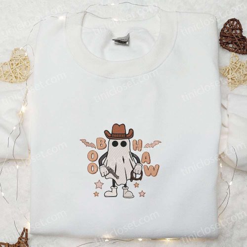 Spook up Halloween with Boo Haw Cowboy Ghost Embroidered Shirt: Best Gift Idea!