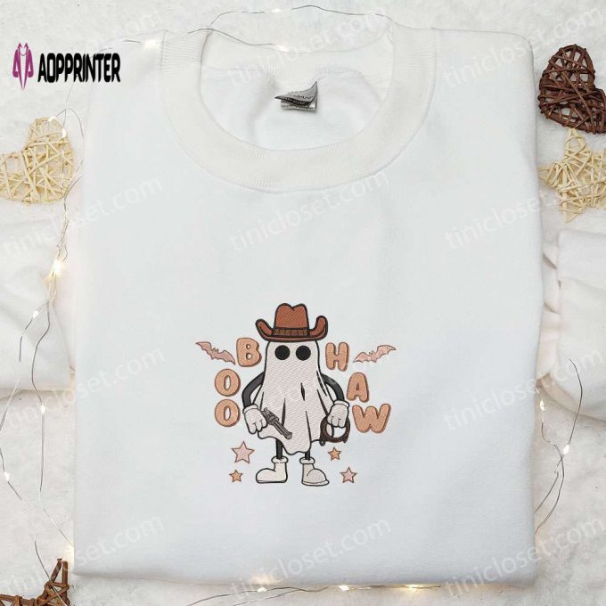 Spook up Halloween with Boo Haw Cowboy Ghost Embroidered Shirt: Best Gift Idea!