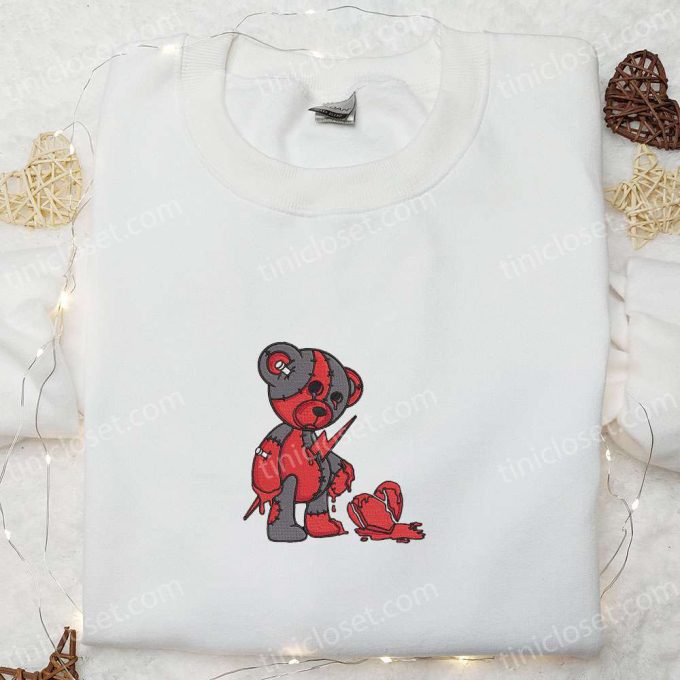 Broken Heart Teddy Bear Embroidered Shirt – Spooktacular Halloween Gifts for Family