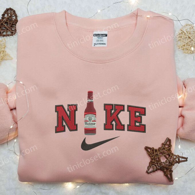 Custom Budweiser Beer x Nike Embroidered Shirt: Stylish Alcohol-Infused Nike Apparel