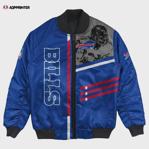 Buffalo Bills Custom Name Number Pattern Bomber Jacket – White