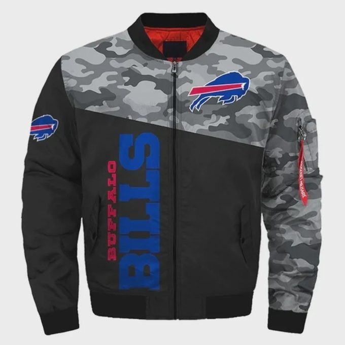 Buffalo Bills Camo Pattern Bomber Jacket – Black And Gray