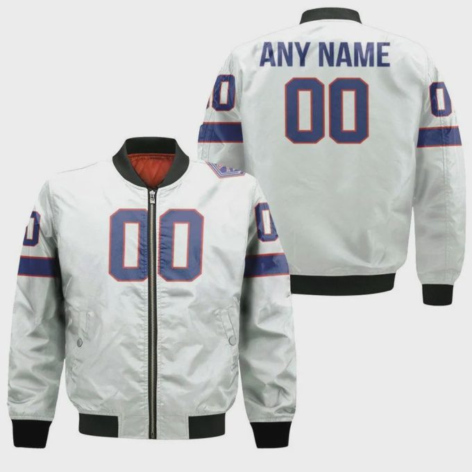 Buffalo Bills Custom Name Number Pattern Bomber Jacket – White