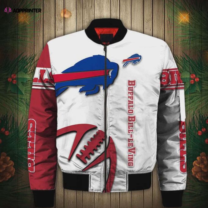 Buffalo Bills Graphic Ball Pattern Bomber Jacket – White Red