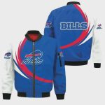 Buffalo Bills Graphic Curve Pattern Bomber Jacket – Blue White