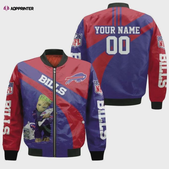 Buffalo Bills Groot Hugs Logo Pattern Bomber Jacket – Red And Purple