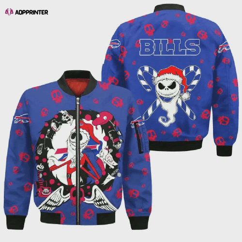 Buffalo Bills Graphic Ball Pattern Bomber Jacket – White Red