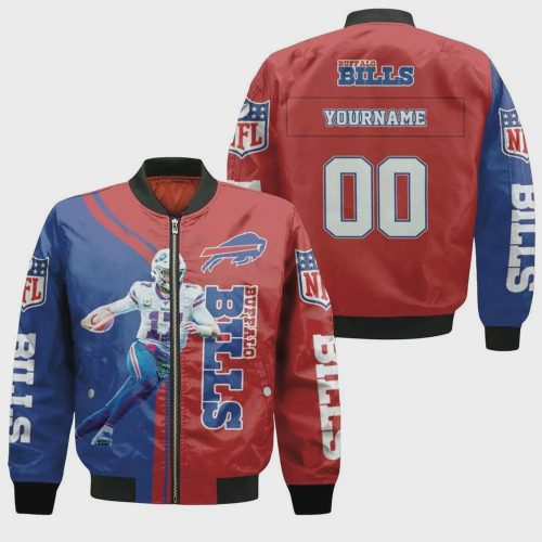 Buffalo Bills Josh Allen Pattern Personalized Bomber Jacket – Red And Navy Blue