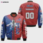 Buffalo Bills Josh Allen Pattern Personalized Bomber Jacket – Red And Navy Blue