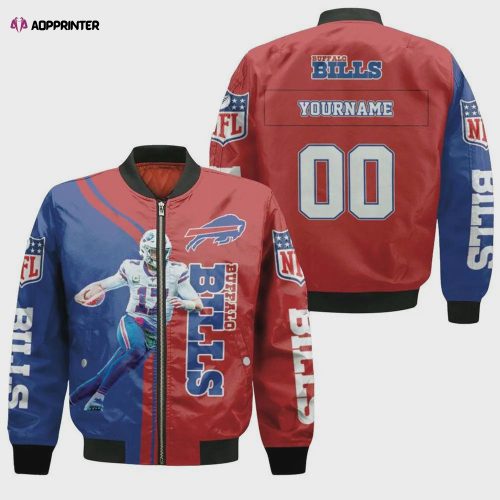 Buffalo Bills Jack Skellington Pattern Bomber Jacket- Navy