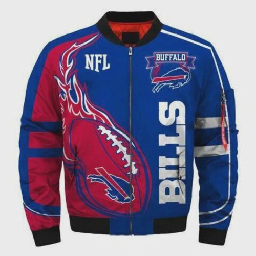 Buffalo Bills Logo Pattern Bomber Jacket – Blue And Red