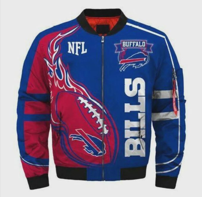 Buffalo Bills Logo Pattern Bomber Jacket – Blue And Red