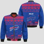 Buffalo Bills Logo With Xmas Vibe Pattern Bomber Jacket- BlueRed