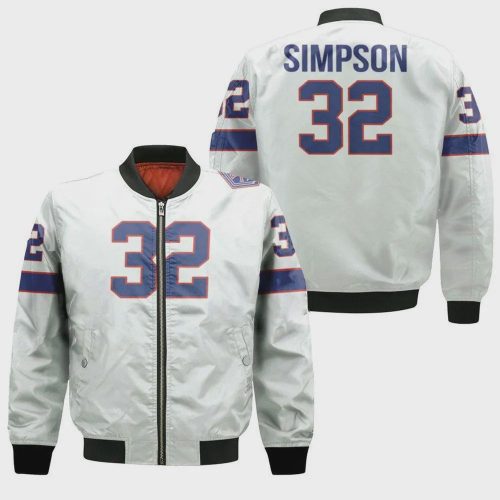 Buffalo Bills O J Simpson Logo Pattern Bomber Jacket – White