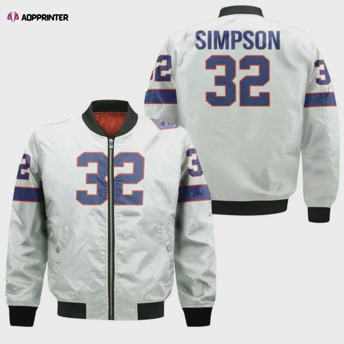 Buffalo Bills O J Simpson Logo Pattern Bomber Jacket – White