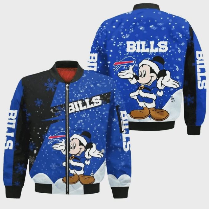 Buffalo Bills Xmas Mickey Pattern Bomber Jacket- Navy