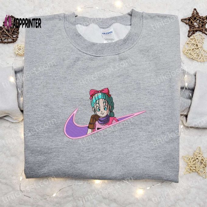 Bulma x Nike Swoosh Anime Embroidered Shirt: Dragon Ball & Nike Inspired Design